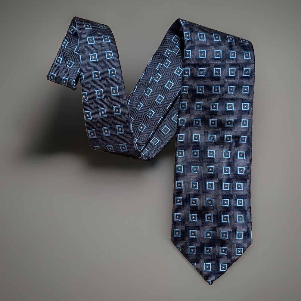 Canali Men’s 100% Silk Woven Geometric Tie Blue Made in Italy Euc